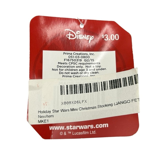 STAR WARS BOBA FETT MINI CHRISTMAS STOCKING RED GREEN HOLIDAY DECOR NWT - Picture 5 of 8